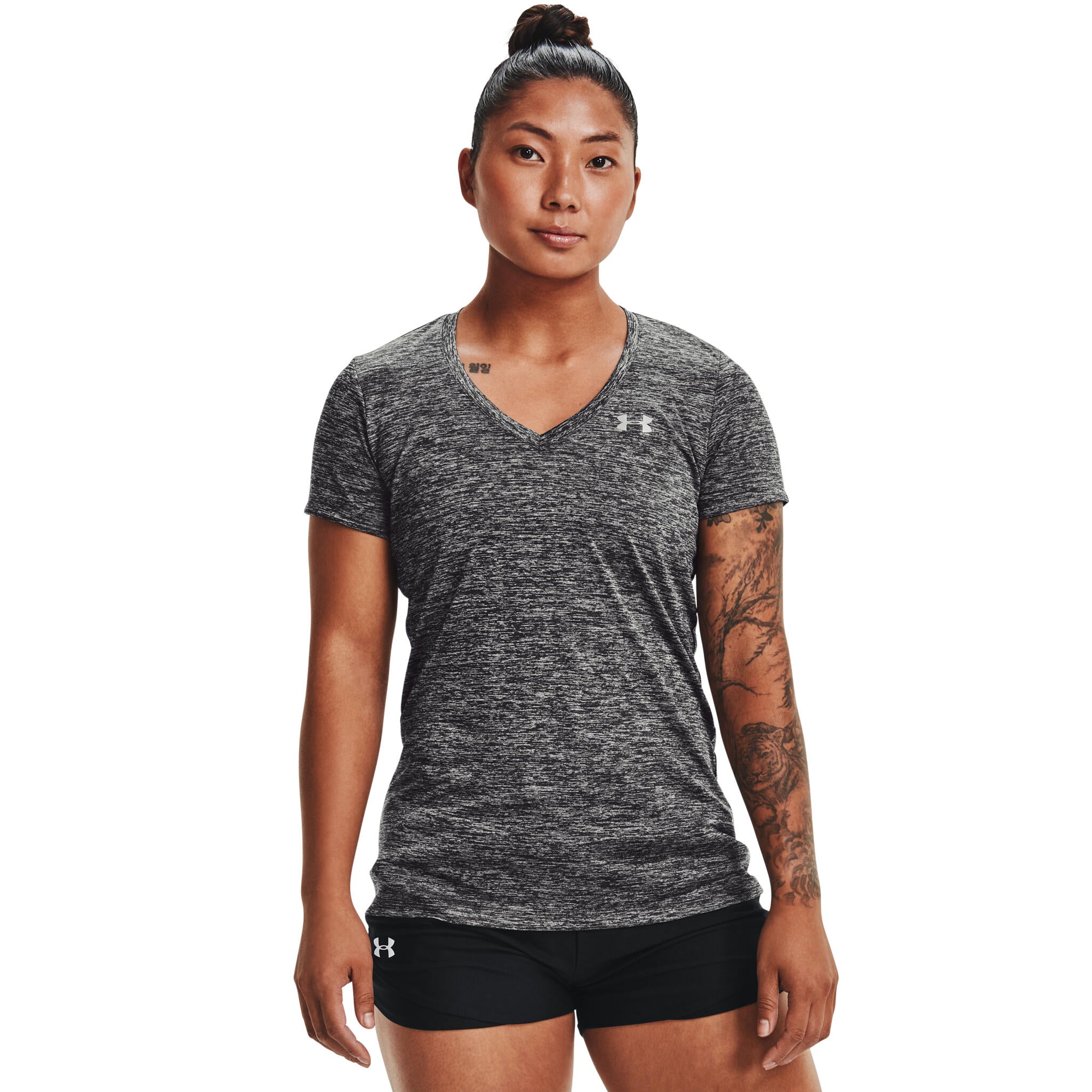 Under Armour Womens Tech Twist V-Neck (Midnight Navy-Cadet-Metallic Silver), Under Armour, All Womens Clothing, Womens Clothing