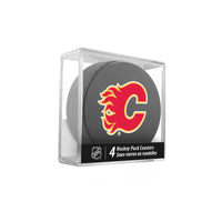 Inglasco NHL Puck Drink Coasters In Cube (4-Pack) - Calgary Flames