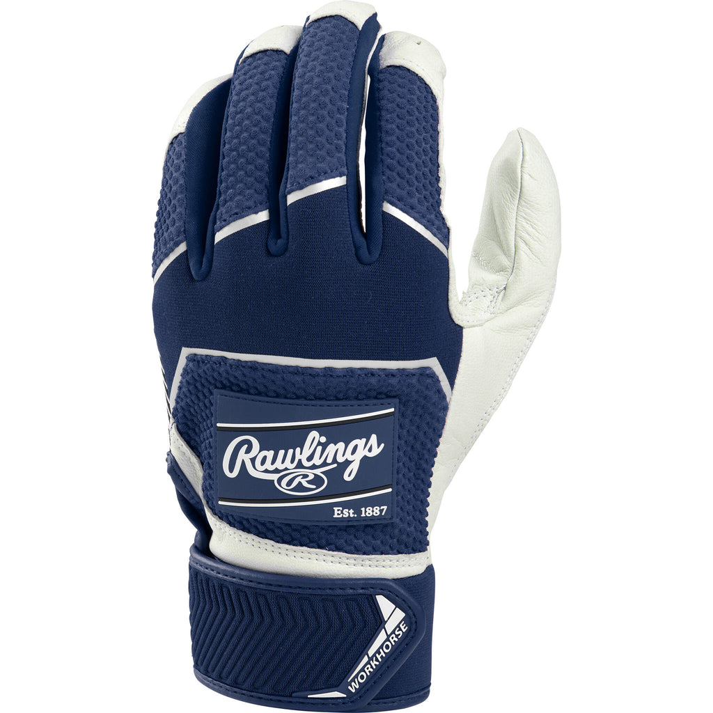Rawlings | Gants de batteur de baseball Workhorse pour adulte | Blanc/Royal | MED
