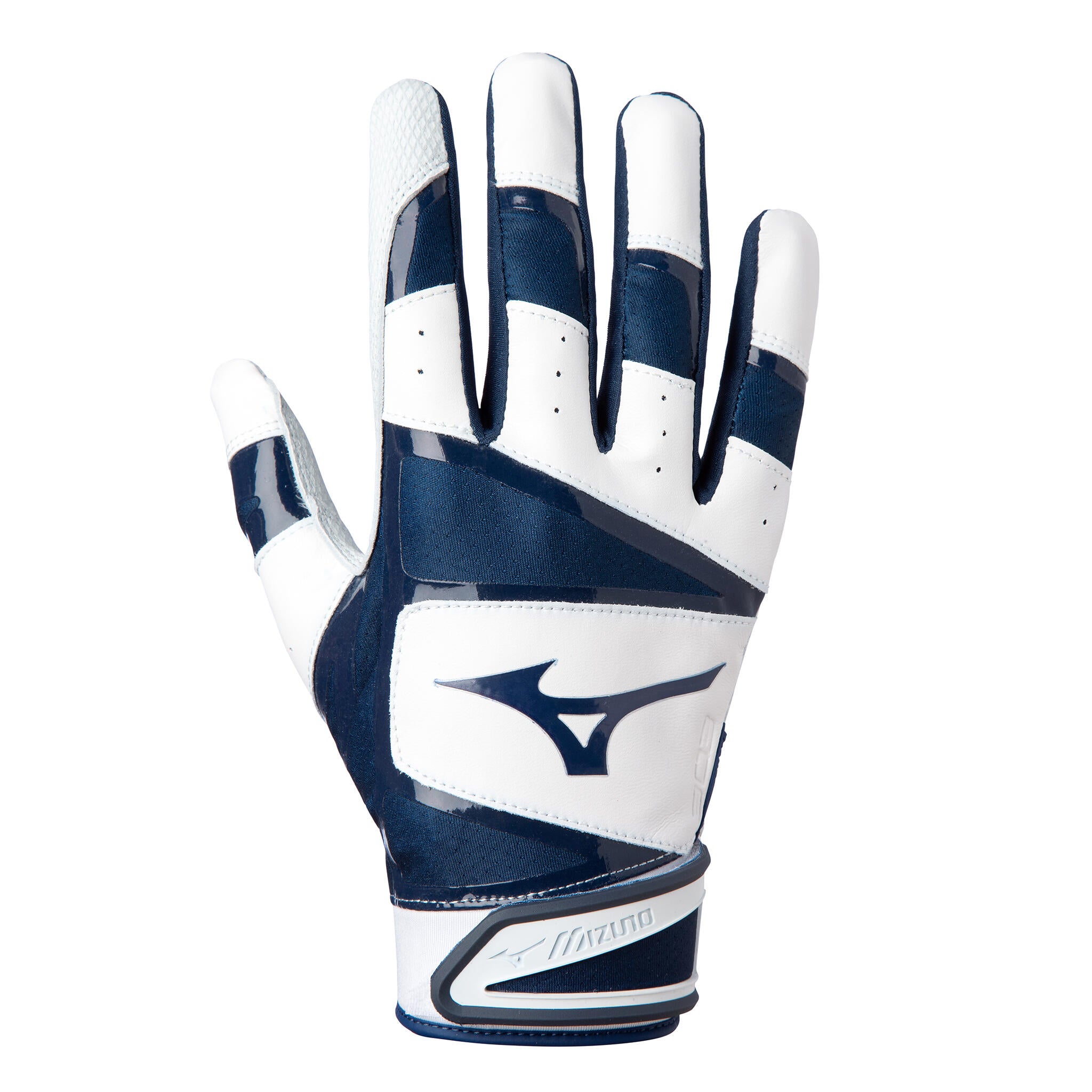 MIZUNO BASEBALL PRODUCTS ホワイト×ネイビー Mizuno B-303 Senior Baseball Batting Gloves | Source for Sports